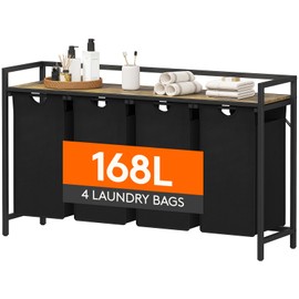 Lifewit Laundry Hamper 4 Section, 168L Pull out Laundry Clothes Basket Organizer with Large Top Shelf and 4 Removable Bags and Handles, Laundry Sorter for Laundry Room Bedroom Bathroom, Black