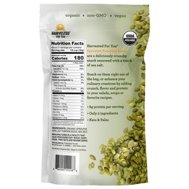 Harvested For You Sea Salted Sprouted Pumpkin Seeds, 22oz Bag, Non GMO, Paleo, Gluten Free, Vegan, Organic, Plant Based, Keto