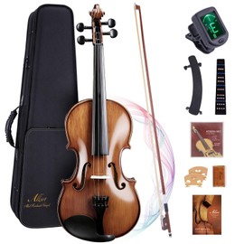 Allset 4/4 Full Size Acoustic Violin Kit for Beginners | Solid Wood Handmade Violin with Hard Case, Bow, Rosin, Shoulder Rest, Tuner & Extra Strings | Beginner Violin for Kids adults | Brown