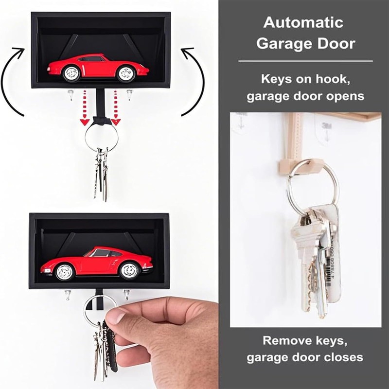 Car Garage Key Holder with Opening Door, Wall Mount Key