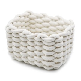 Icegrey Storage Basket Cotton Knitted Basket Decorative Natural Rectangle Waterproof Storage Boxes Organisers for Baby Room, Bedroom, Living Room, White, Small