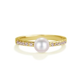 Precious Pieces 14K Gold Plated Cultured Pearl Baby Ring with CZs for Infants, Kids, Toddlers, Little Girls, and Children (Size 2)