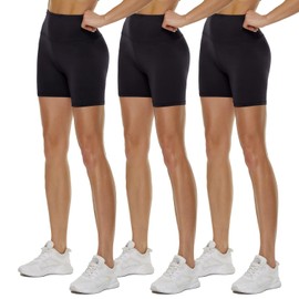 Tnnzeet 3-Pack of Cycling Shorts, Women’s High-Waist, Opaque Shorts, Sports Leggings, Black/black/black