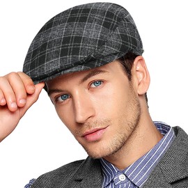 Wantonfy Beret Cap Men's Flat Cap Peaked Cap Gatsby Peaked Cap Newsboy Flat Cap Beret Hat 1920 Style Gatsby Costume Accessories, Black Grid
