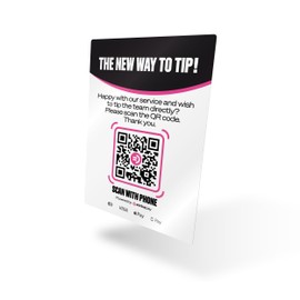 Strikepay Cashless Tipping Display Stand - Get Compliant with New Tipping Legislation - Contactless QR Code Payments - Just Scan the QR Code to Tip Staff Directly - Size A6