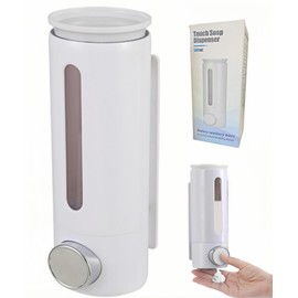 Abriclo Soap Dispenser 500ml Drill Free ABS Hand Soap Shower Dispenser Wall Mount with Adhesive and Screws No Leakage Shampoo and Conditioner Dispenser for Bathroom Kitchen-White