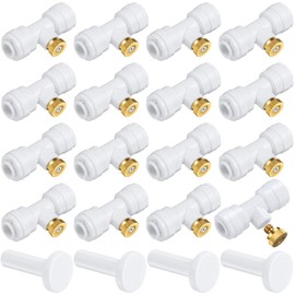 16 Pcs Brass Misting Nozzles Kit Atomizing Mister Nozzle Kit 0.4 mm Orifice 2 Points 1/4 Inch Lock Misting Nozzles with 4 Pieces Plug for Patio Misting Outdoor Cooling System Garden Water