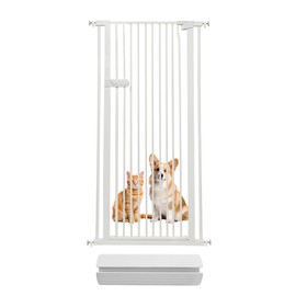 Lumizone Extra Tall Cat Gate 55.12" High Pressure Mounted Extra Wide 2025 New (17 Sizes) 1.37" Gap No Drilling Auto-Close One-Handed Operation Tall Pet Gate for Dogs(White, 29.92"-34.24"/76-86.5cm)