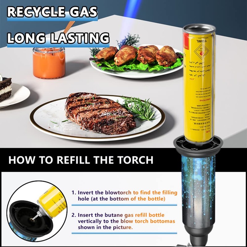 Molgoc Butane Torch with Anti-scalding Device,Stainless Steel Protective Cover,Refillable Kitchen