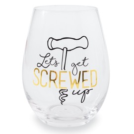 Mud Pie Stopper Set Screwed Up Stemless Wine Glass, 16 oz