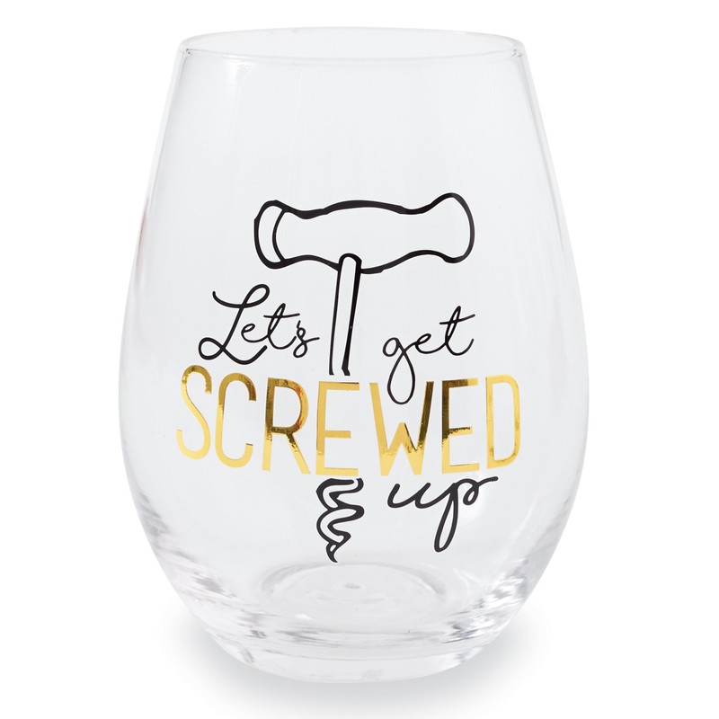 Mud Pie Stopper Set Screwed Up Stemless Wine Glass, 16