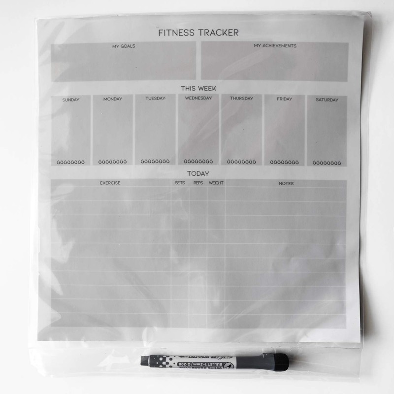 Dry Erase Whiteboard Fitness Tracker | Removeable and Restickable Adhesive