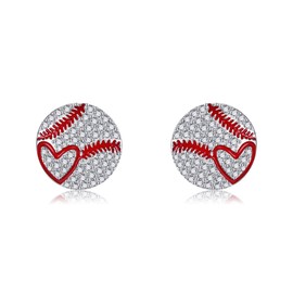 YFN Baseball Earrings Sterling Silver Baseball Heart Stud Earrings Baseball Jewelry Gifts For Women