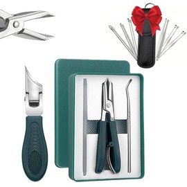 Cortaúñas en Ángulo Tipo Pico de Águila – Juego de 3, Súper Afilados para Uñas Gruesas e Encarnadas, Antideslizantes, para Personas Mayores, con Lima de Vidrio (Verde)