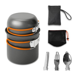 NEUEFAMI Compact Camping Cookware Set - Lightweight Backpacking Pots and Pans Kit for Camping, Hiking, Backpacking, Picnic and Other Outdoor Activities (Orange)