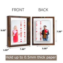 WIFTREY 5x7 Rustic Brown Picture Frames Set of 2, Double Glass Side Floating Photo Frame for Table Top Wall Hanging, Displays Photo up to 7x9