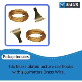 Picture Rail Hooks Dado Rail Picture Hooks Brass Plated Antique Style Moulding Hooks 3.0m Brass Wire for Picture Rail Wall Hanging Decoration 10pc