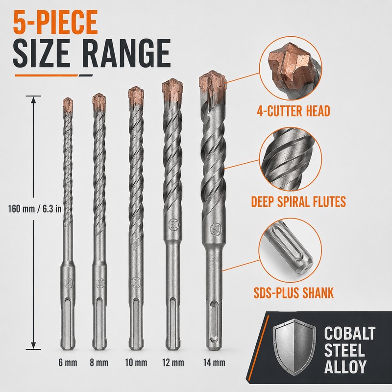 SDS Plus Chisel Set for Rotary Hammer Drill, Masonry Removal