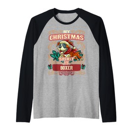 Boxer My Christmas Spirit Dog Santa Claus Elf Reindeer Raglan Baseball Tee