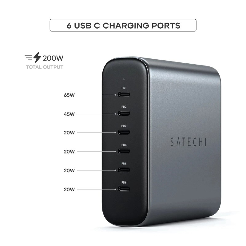 Satechi 200W USB-C 6 Port PD GaN US Charger