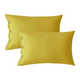 JELLYMONI Pillowcases Standard Set of 2 Cotton Button Pillow Covers 20×26in Yellow Bed Pillow Cases 100% Washed Cotton Soft Breathable (Pillows are not Included)