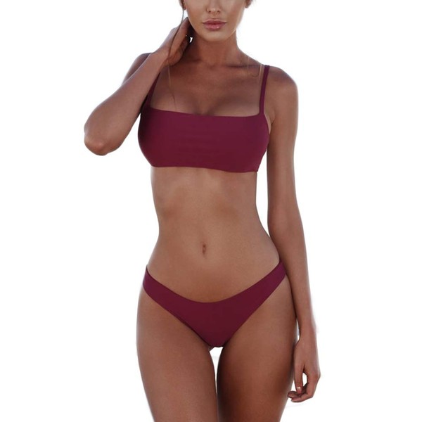 meioro Bikini Set Swimsuits for Women Low Waist Thong Swimwear Bathing Suits No Rims Swimming Costume (XL,Purple)