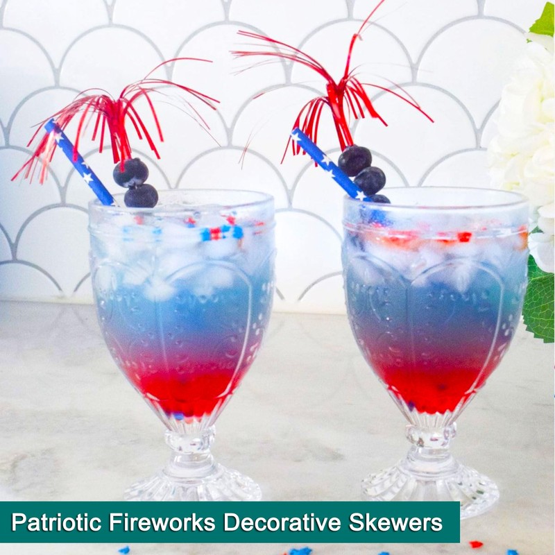Cocktail Picks,100pcs Red Blue Silver Firework Toothpicks for Appetizer, 9