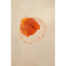 BABEYOND Fascinator Hat Veil Feather Fascinators Hair Clip Tea Party Pillbox Derby Hat Fascinator Bridal Wedding Orange