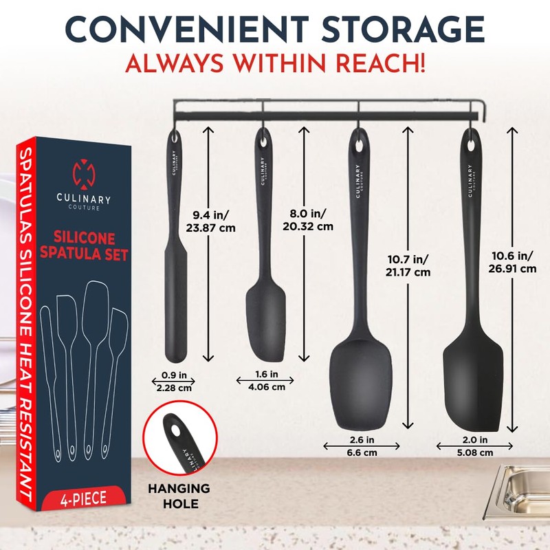 4-Piece Silicone Baking Spatula Set - Rubber Spatulas Silicone Heat