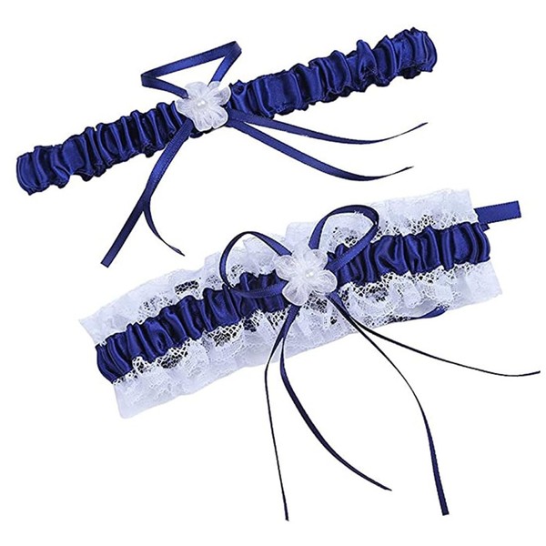 JOCXZI Blue Garters for Brides,Garters for Brides,Wedding Garters for Brides,Blue Garter,Women's Garters & Suspenders,Bride to be Gifts,Hen do Gifts,2pcs Bow Flower Garter Wedding Accessories