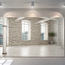 CSFOTO 7x5ft Polyester Brick House Backdrop Empty office backgrounds for Zoom Meeting Business Room Workplace Living Room Video Backdrops Background Home Office Decor Background for Video Conferencing