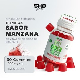 Gomitas de Vinagre de Manzana con Inulina de Agave - 5H8 NUTRITION | 500 mg, Inulina de Agave 1500 mg, 60 Gomitas Sin Azúcar, Sabor Manzana, Apple Cid