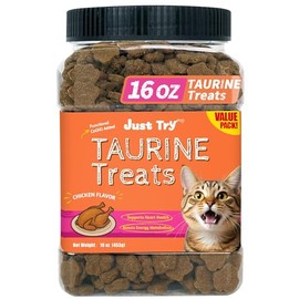 Just Try 16 OZ Taurine Treats with Coenzyme Q10 for Cats - Coq10 & Taurine for Cat to Support Feline Heart Health - Chicken Flavored Chews - Vitamins Snacks Treats