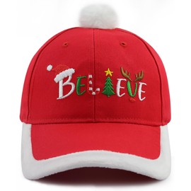 GzacDeope Christmas Decor for Men Women, Funny Embroidered Santa Believe Hat, Adjustable Merry Xmas Baseball Cap, Christmas Birthday Gifts for Family Friend