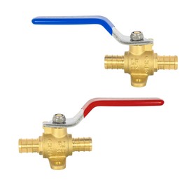 HeSun 2-PCs 1/2 Inch PEX Ball Valves with Drop Ear, 1/4 Turn Full Port Shut-off Valve, Brass Crimp Pex Valve for Hot and Cold Water, ASTM F1807,Blue & Red
