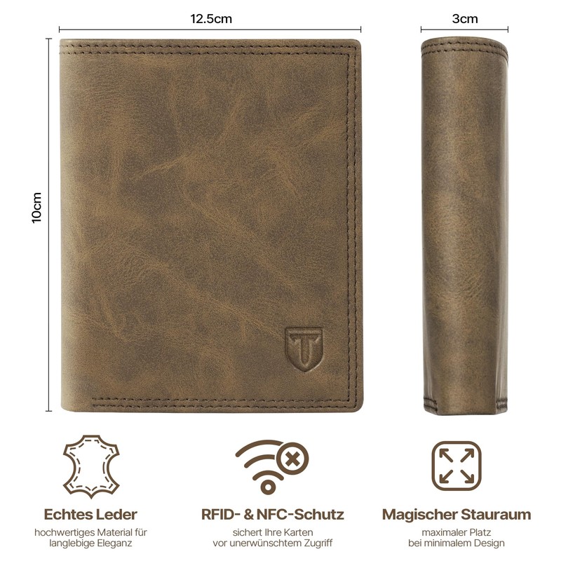 TENBST Men's Wallet with RFID Protection, Wallet with Coin Compartment,