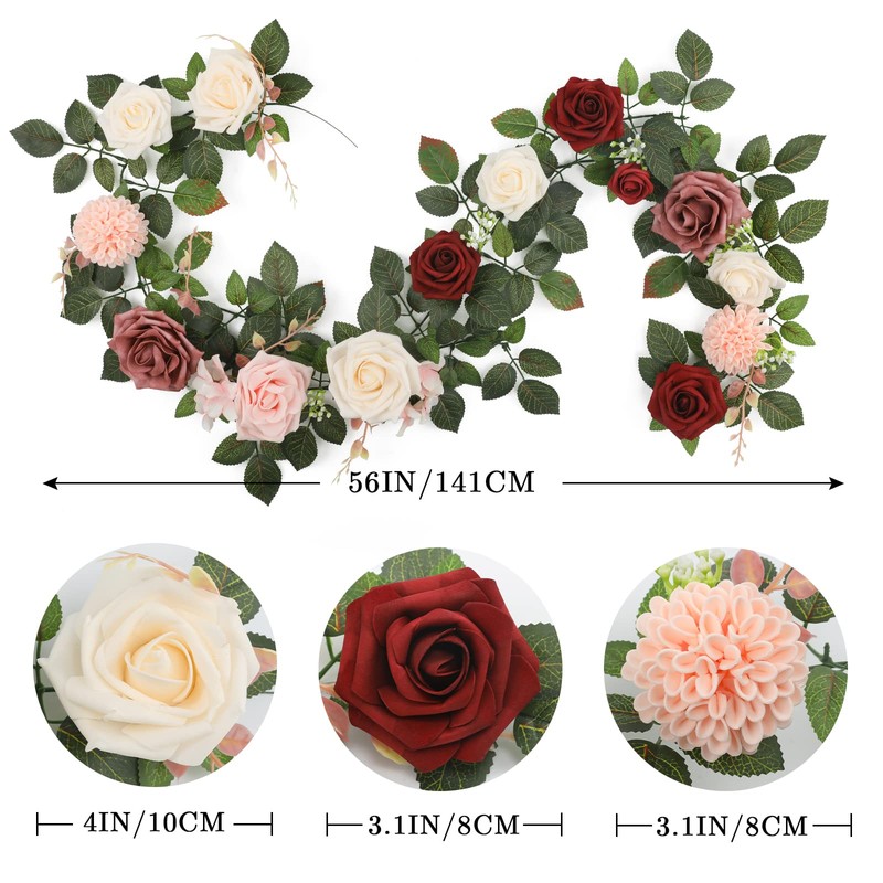 Garisey 5FT Artificial Rose Flower Burgundy Fake Floral Garland for