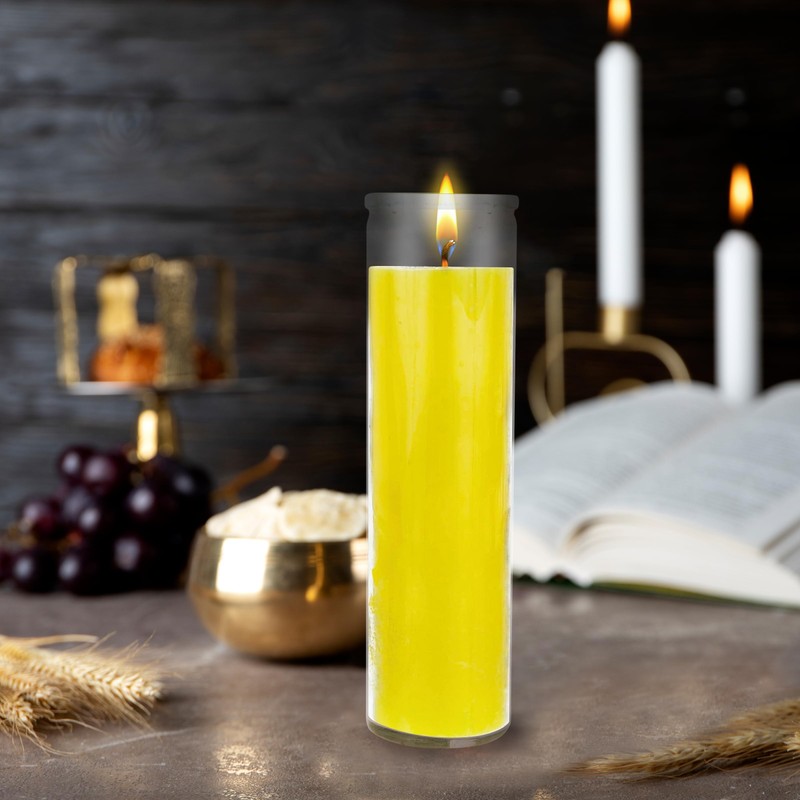 Mega Candles 1 pc Unscented Yellow 7 Day Glass Container