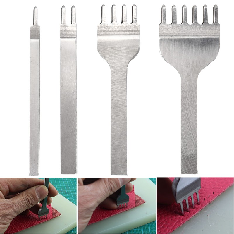 4 Pcs Hole Chisel 1+2+4+6 Prong Leather Punch Tool DIY