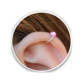 Pink Opal Cartilage Earring Hoop 20 gauge - Sterling Silver helix piercing ear ring - silver cartilage hoop