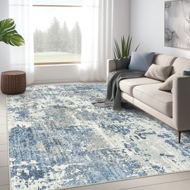 Art&Tuft Washable Rug, Anti-Slip Backing Abstract 9x12 Rug, Stain Resistant Rugs for Living Room, Foldable Machine Washable Area Rug (TPR53-Blue, 9'x12')