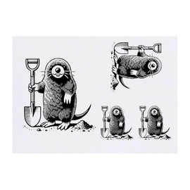 4 x 'Mole Digging With Shovel' Temporary Tattoos - Water Resistant, Skin-Safe, Non-Toxic Transfers, Mixed Sizes (TO00081396)