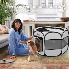Goozii Pet Cat Playpen for Indoor Cats Enclosed, Puppy Dog Play Pen for Outdoor Travel Camping (Small Size, Light Grey)