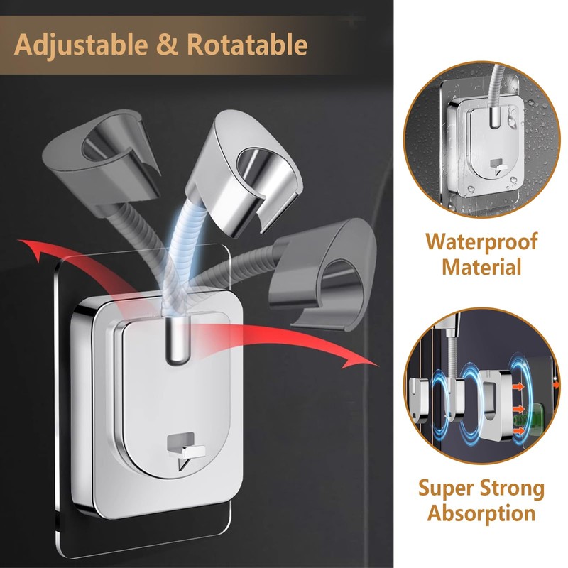 360° Adjustable Flexible Suction Cup Shower Head Holder, Wall Mount