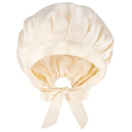 OLESILK 25 Momme Silk Bonnet for Sleeping Bowknot, 100% Mulberry Double-Side Silk Hair Wrap for Sleeping, Silk Sleep Cap for Curly Hair, Silk Hair Bonnet for Women, Light Champagne
