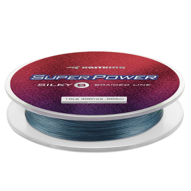 KastKing Superpower Silky8 Braided Fishing Line, Gray, 8 Strand, 10LB,