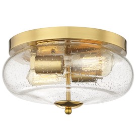 Darkaway Ceiling Light Fixtures Flush Mount Ceiling Light, Indoor Outdoor Ceiling Light with Seeded Glass Shade for Hallway, Kitchen, Bedroom, Porch, Gold