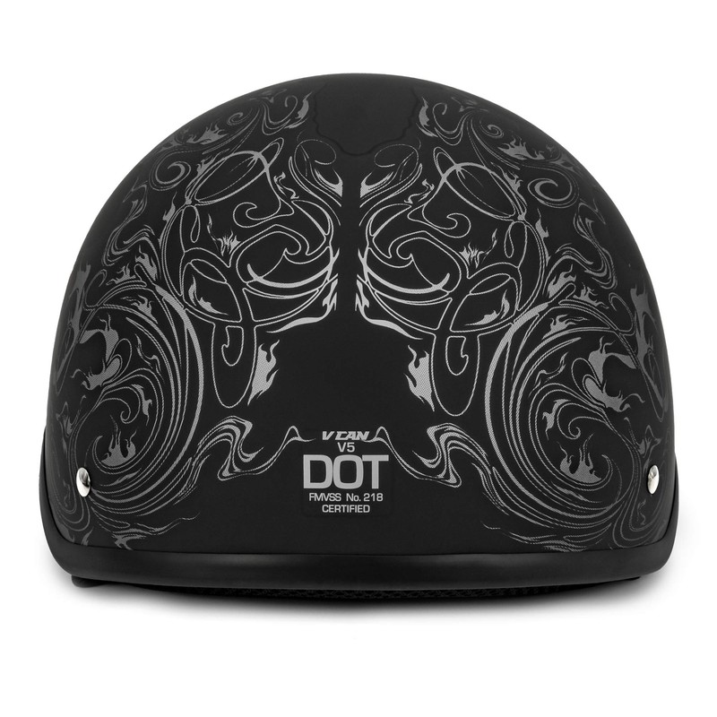 VCAN Cruiser Solid Flat Black Half Face Motorcycle Helmet (Scramble