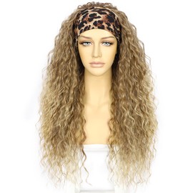 Sapphirewigs Blonde Curly Headband Wig Long Ombre Synthetic Wig Loose Water Wave Headband Wigs for Women Glueless 150% Density 66 cm