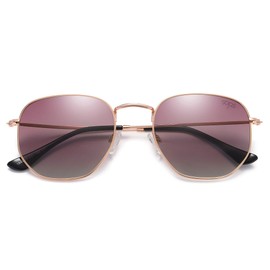 SOJOS Small Square Polarized Sunglasses for Men and Women Polygon Mirrored Lens SJ1072 with Gold Frame/Gradient Purple Lens